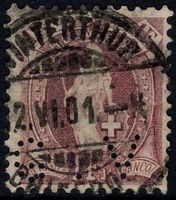 Perfin G.V in 1 Fr. Stehender (71E) mit Voll-ʘ  WINTERTHUR