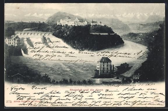 Ansichtskarten: Schaffhausen, Rheinfall und Alpenpanoram – Gebraucht aus Berlin von bartko-reher
