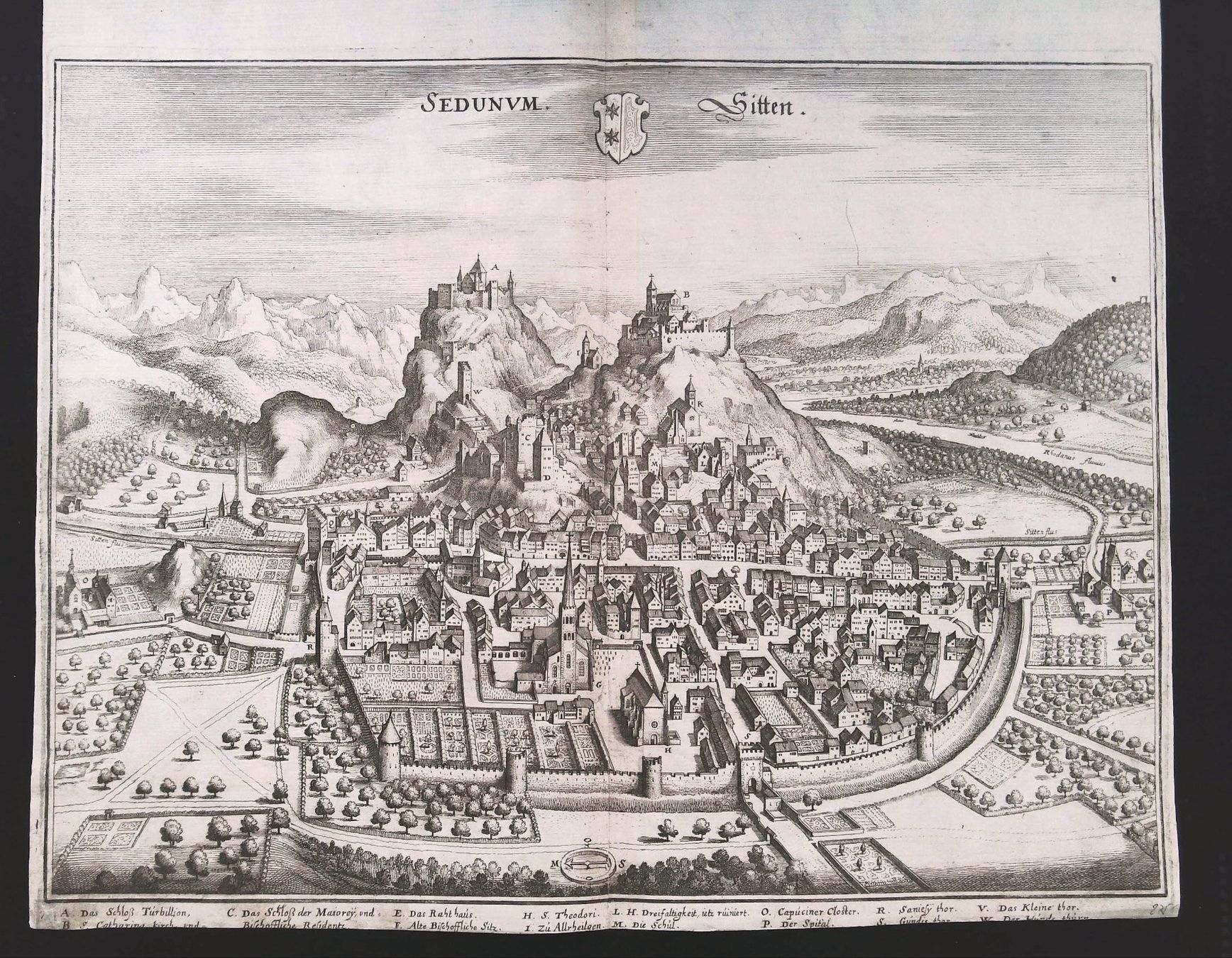 Stiche: Sion Sitten Kupferstich von Merian – Gebraucht aus Rafz von Helvet32