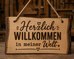 Rustikales Willkommensschild aus Schweizer Holz – 30 × 40 cm