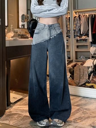 Trendige Wide-Leg Jeans Hose – Patchwork Design NEU – Gr. M
