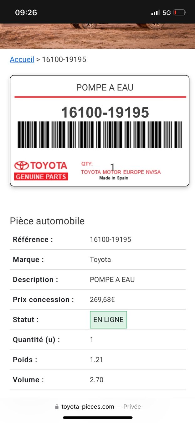 Toyota Tutti pezzi di ricambio auto: Pompe à eau originale TOYOTA COROLLA | PASEO | STARLET – Nuovo e nell'imballaggio originale da Denges venduto da Ricautomotive 8