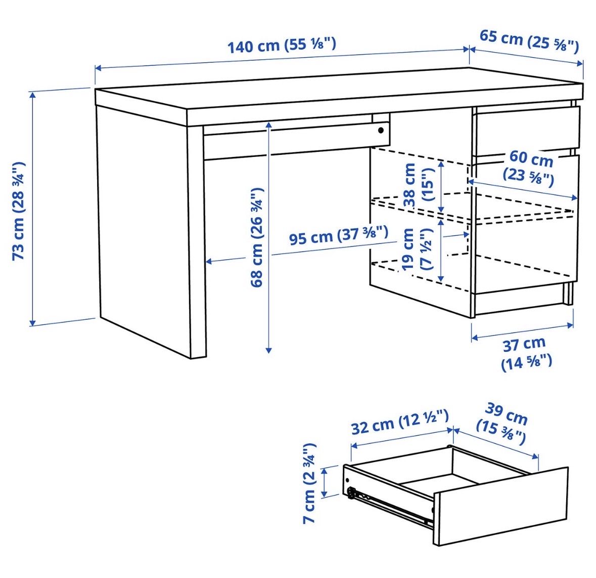 Ikea Scrivanie: Malm Schreibtisch weiss 140x65cm – Usato da Amriswil venduto da zoey_M 1