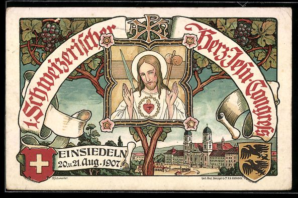 Cartoline postali: Einsiedeln, 1. Schweizerischer Herz-Jesu – Usato da Berlin venduto da bartko-reher