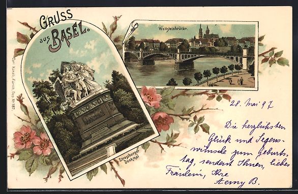 Ansichtskarten: Litho Basel, Strassburger Denkmal, Wetts – Gebraucht aus Berlin von bartko-reher