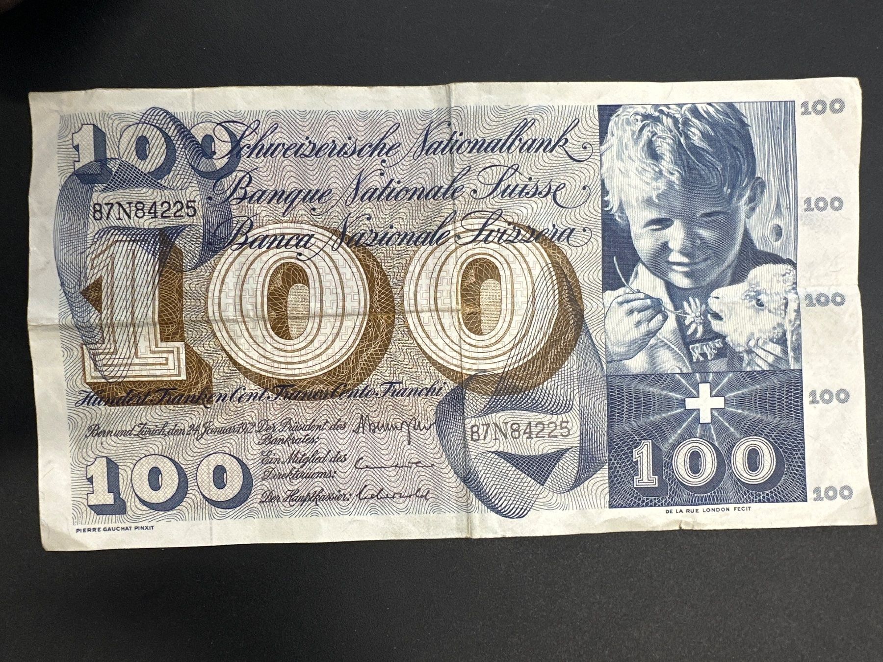 Billets de banque: 100 Fr.-Note Schweiz 1972 – D'occasion à Herisau par herau