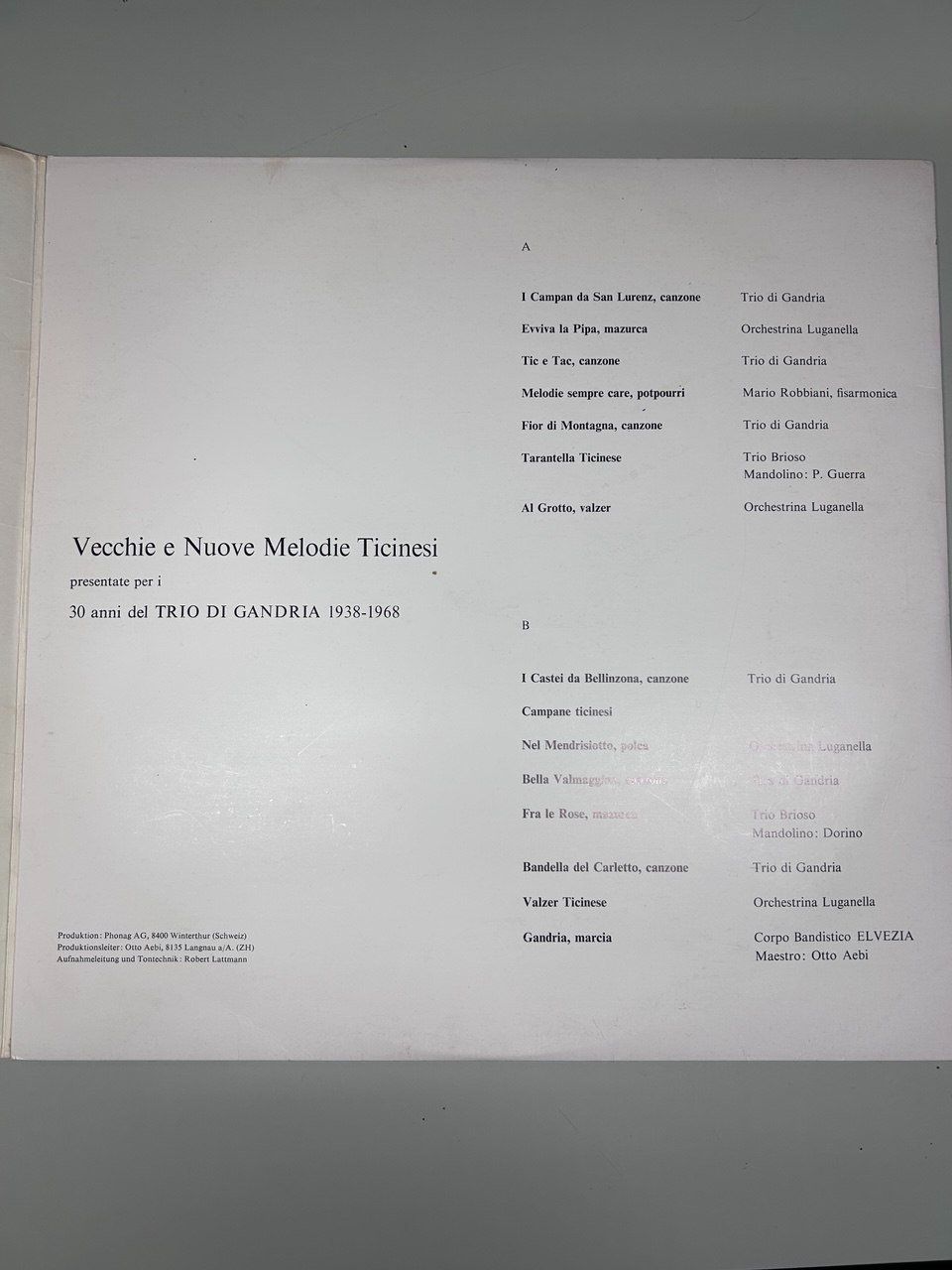 Dischi in vinile: LP 33 giri "Vecchie e Nuove Melodie Ticinesi" 1968 – Usato da Giubiasco venduto da LorisVale 3