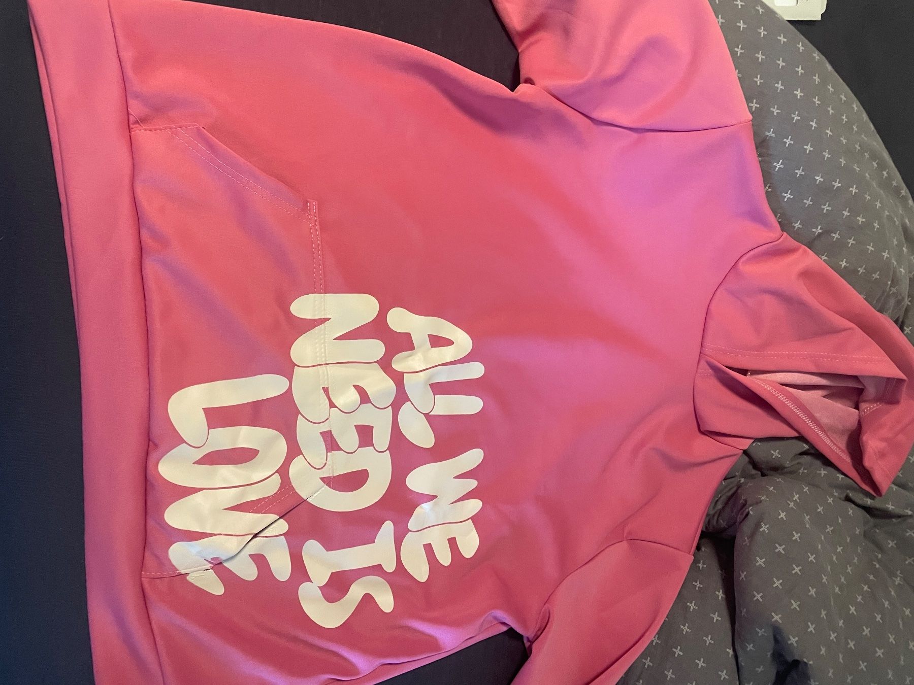 Maglioni & Felpe: Sweat à capuche rose"All We Need Is Love" – Nuovo e nell'imballaggio originale da Romont FR venduto da car_2sq9 1