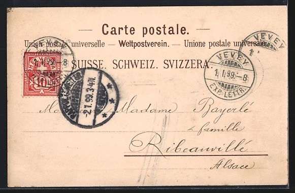 Cartoline postali: Litho Vevey, Segelboote und Ortspanorama – Usato da Berlin venduto da bartko-reher 1
