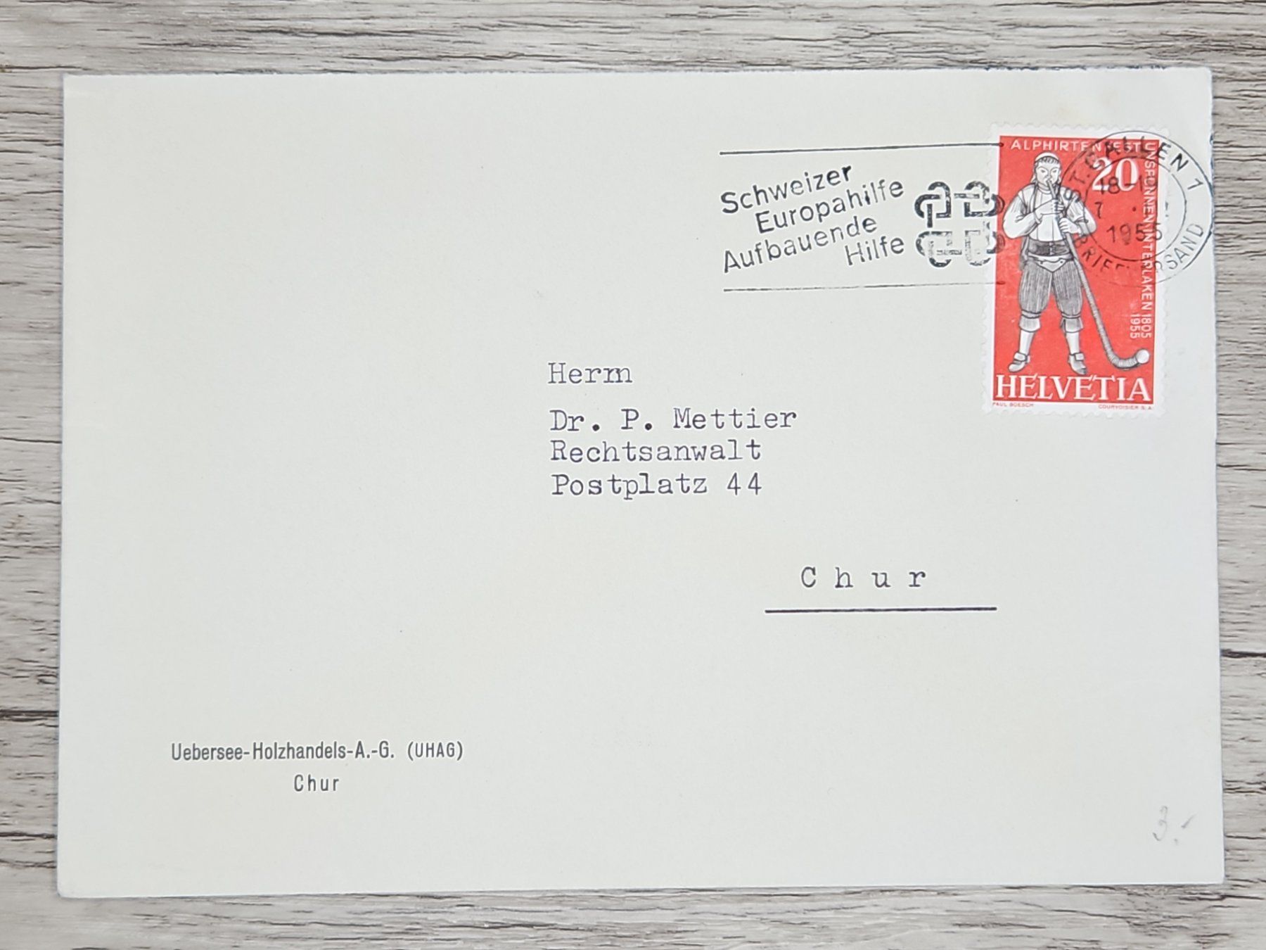 Tutti i francobolli: CL17 Enveloppe + Timbre Suisse 1955 – Usato da Cousset venduto da Patrick_Collections