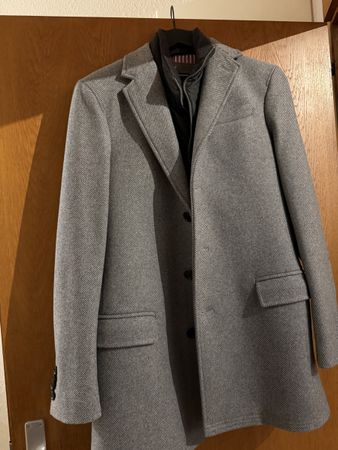 Élégant manteau d'hiver gris en laine, taille 46- Comme neuf