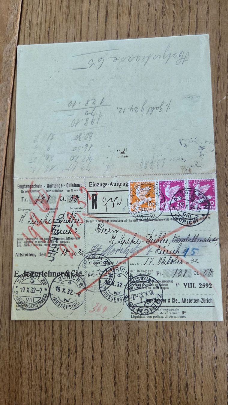 Tutti i francobolli: 1932 Einzugsmandat mit Friedenstauben – Usato da Arni AG venduto da Moth68
