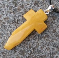 ♥ Baltischer Bernstein KREUZ ANHÄNGER / GROSS + BUTTERGELB ♥