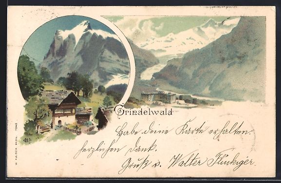 Ansichtskarten: Litho Grindelwald, Häuser vor Alpenpano – Gebraucht aus Berlin von bartko-reher