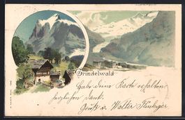 Litho Grindelwald, Häuser vor Alpenpano