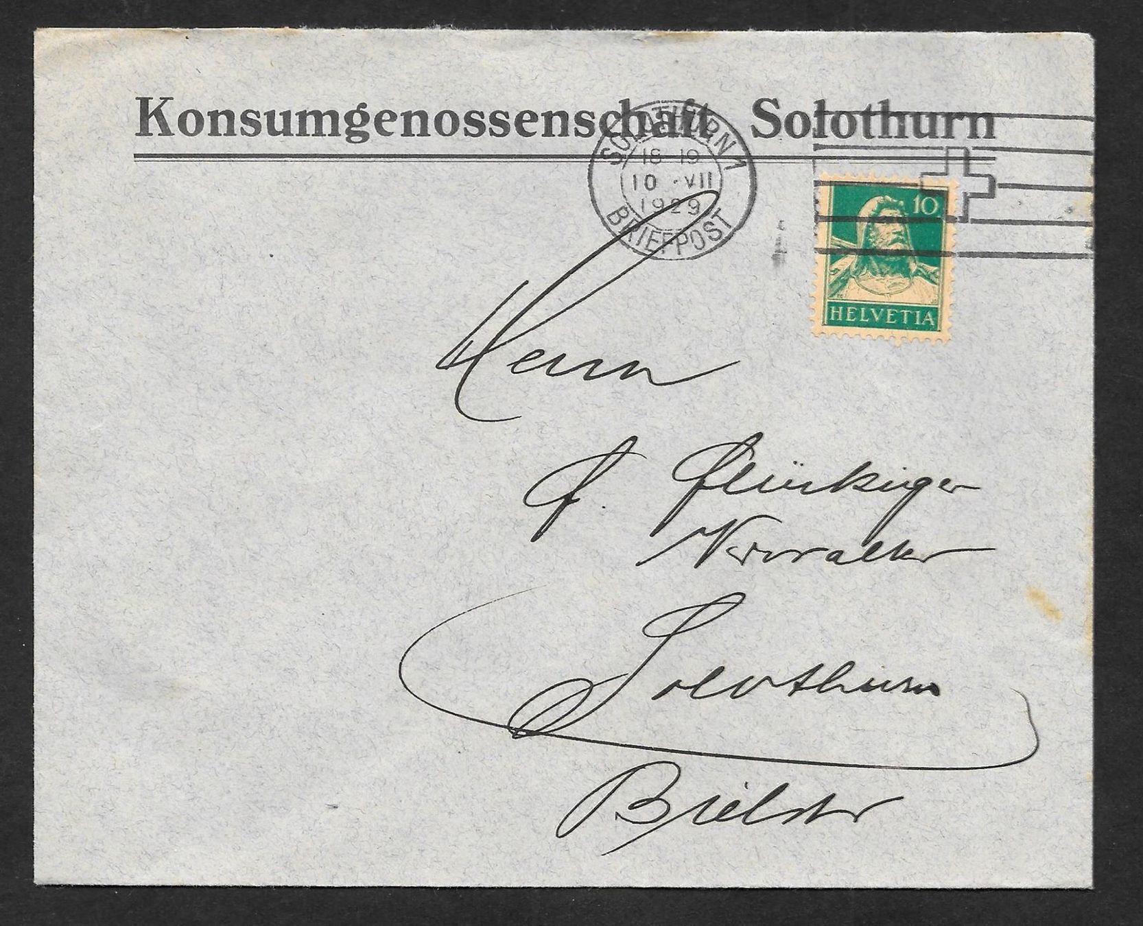 Tutti i francobolli: Solothurn illustrierter Brief Konsumgenossenschaft 10.7.1929 – Usato da Olten venduto da clotaldi