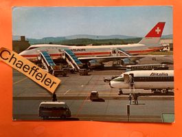 Zürich. Airport mit einem Jumbo der Swissair