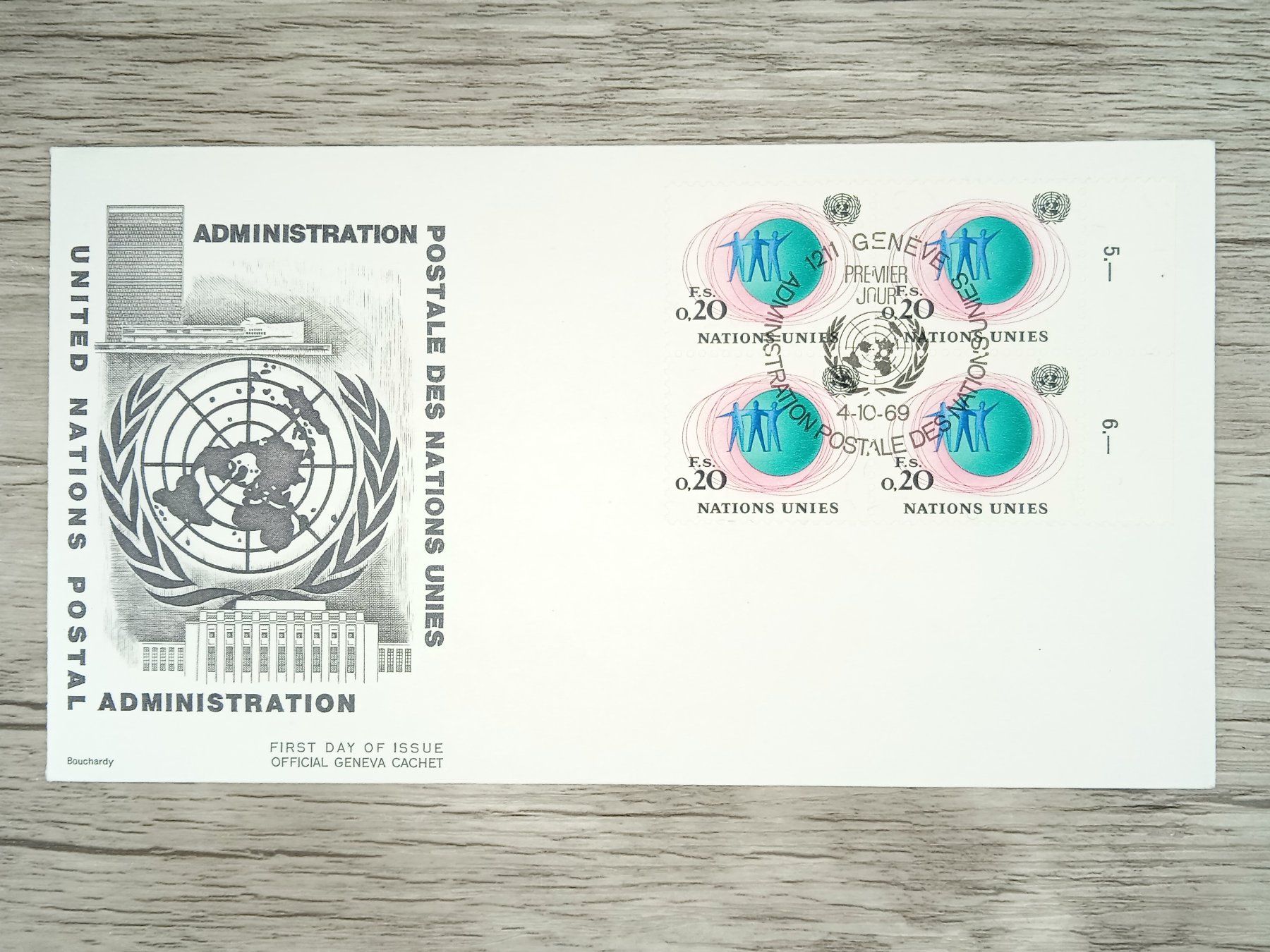 Tutti i francobolli: TR100 Enveloppe + Timbre Suisse / ONU  1969 – Usato da Cousset venduto da Patrick_Collections