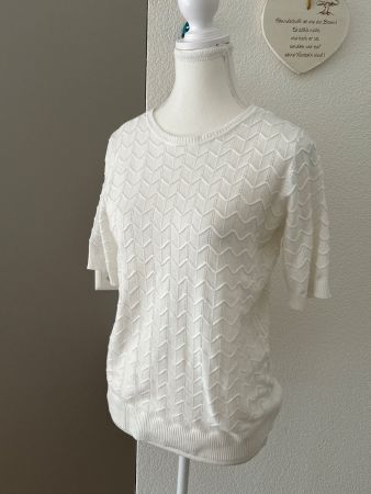 Damen Kurzarm Pullover ecru Strukturmuster Gr. M