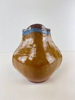 Formschöne Kunstvase Gelb/Orange/Blau H 23 cm