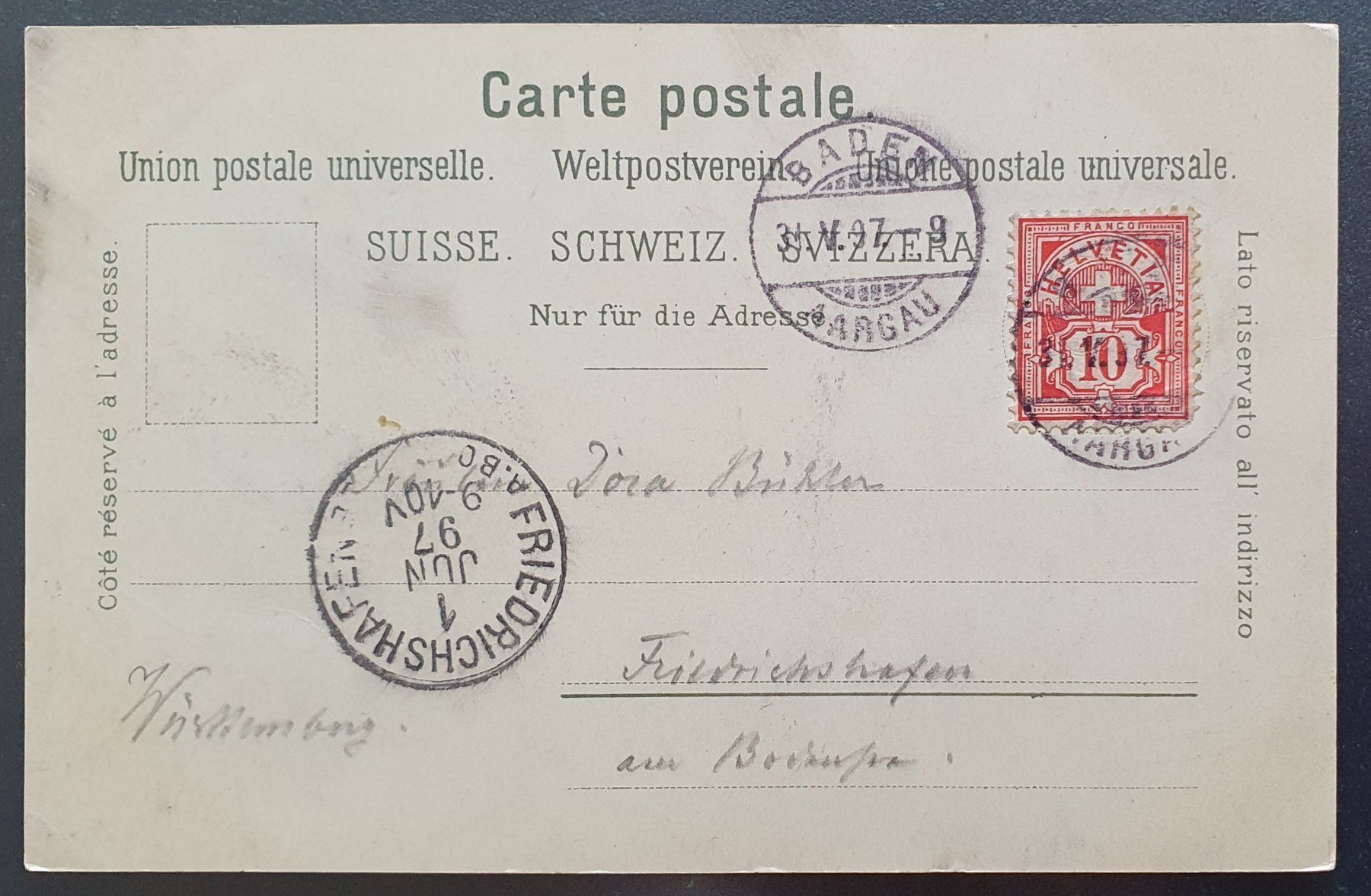 Ansichtskarten: Gruss aus Baden 1897 – Gebraucht aus Kreuzlingen von Rschweiz1 1
