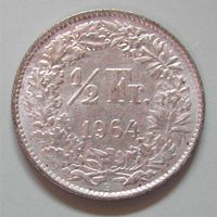 030 CH, 50 RAPPEN 1964 B, ABART, SILBER, vz-unz