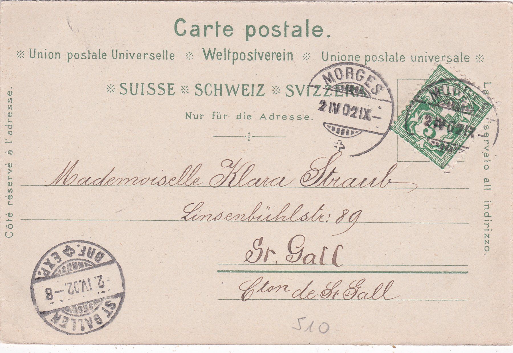 Cartoline postali: Morges Grand Rue 1902 – Usato da Herisau venduto da Lisegrat2008 1