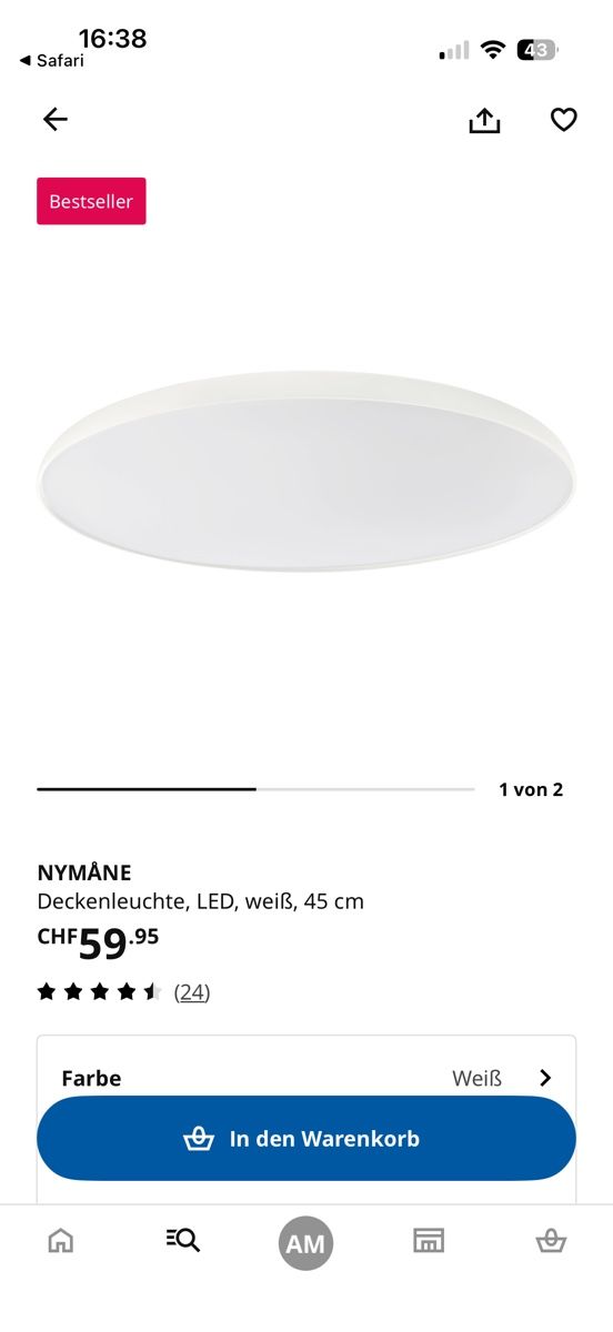 Ikea Lampadari & plafoniere: 2x Deckenleuchte Nymane – Usato da Zürich venduto da ali_9qm9