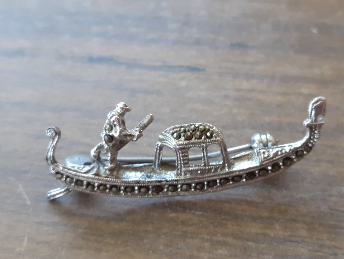 Spille & Fermagli: Brosche Silber Markasiten Jugendstil Gondel Venedig – Usato da Mörschwil venduto da antiksalon 5