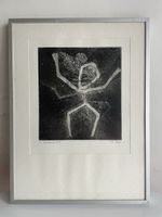 Gerahmte Radierung, abstrakte Figur, H. Rustand, signiert 4/
