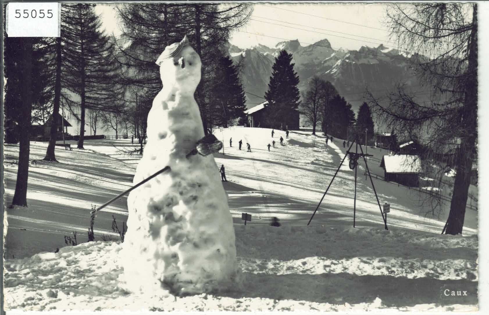 Ansichtskarten: Caux - Skipiste und Schneemann – Gebraucht aus Ettingen von Kartenplanet