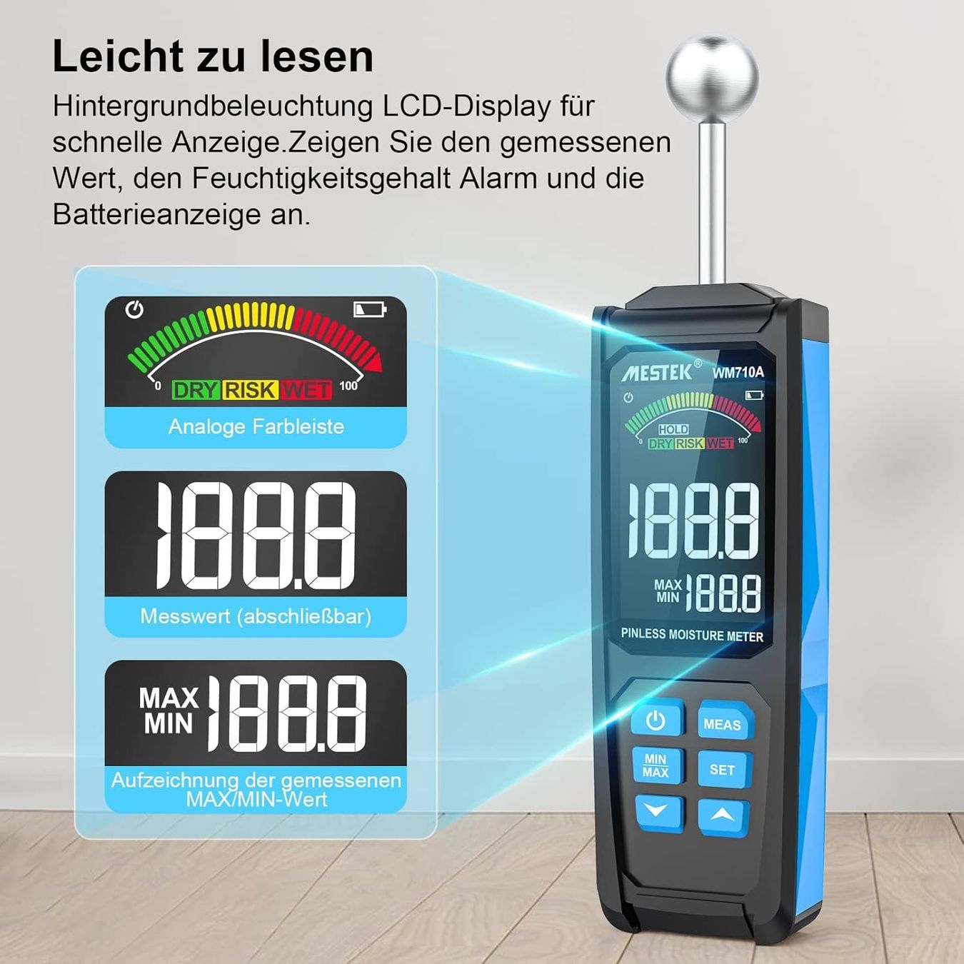 Messen: Pro Feuchtemessgerät kontaktlos mit Digitale LCD Display – Neu und originalverpackt aus Châtelaine von topshop.switzerland 6