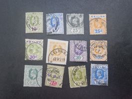 Ceylon, Sammlung von 12 Briefmarken, gebraucht.