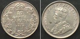 KANADA 10 Cents 1912 GEORGE V. Silber ERHALTUNG! vz+