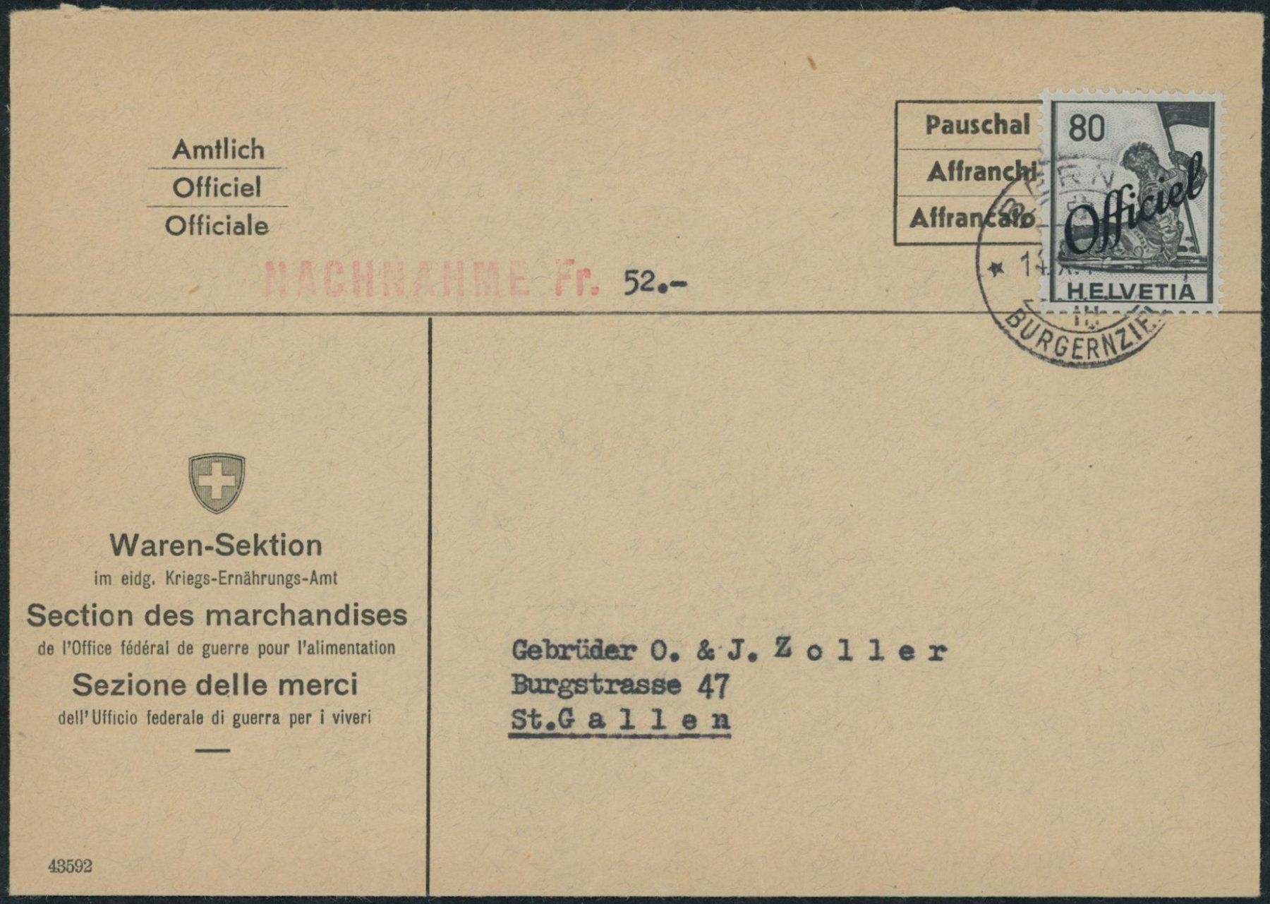 Tutti i francobolli: 1942 - Bundesverwaltung BVW - Brief - EF – Usato da Schindellegi venduto da leecollect