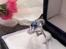 reizend Silber Ring mit Kyanit und weissen Topas Gr 59,5 wow
