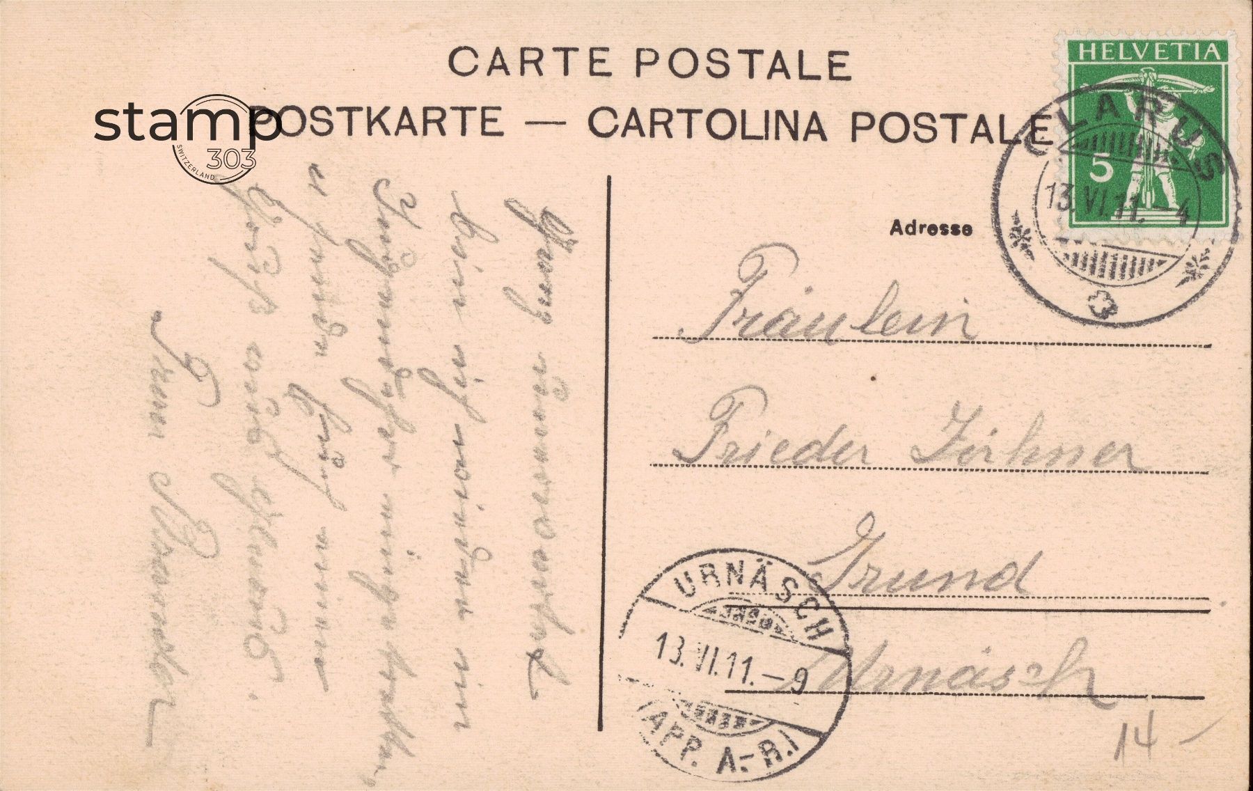 Cartoline postali: 1911 AK Glarus – Usato da Eggersriet venduto da stamp303 1