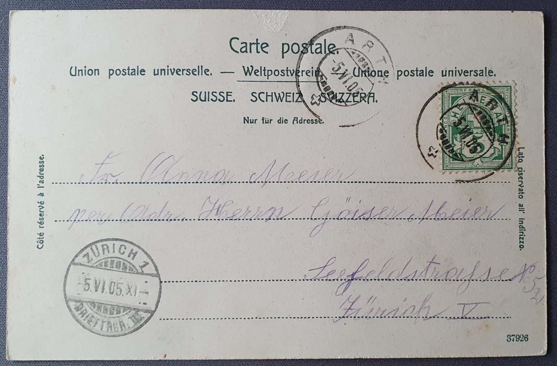 Cartoline postali: Arth u. Ober-Arth mit Zugersee 1905 – Usato da Kreuzlingen venduto da Rschweiz1 1