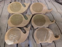 6 Spardosen  Holz Wal Elefant Set neu in Folie 2 beplottet 