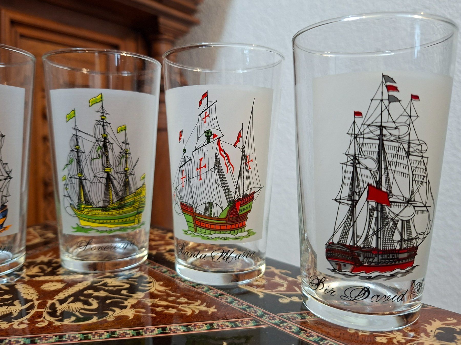Bicchieri: 6er Set Vintage Glaeser Schiffe Motive – Usato da Steffisburg venduto da ZeitReise_ 2
