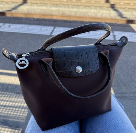 Handtasche Longchamp Le Pliage mini braun mit Kroko