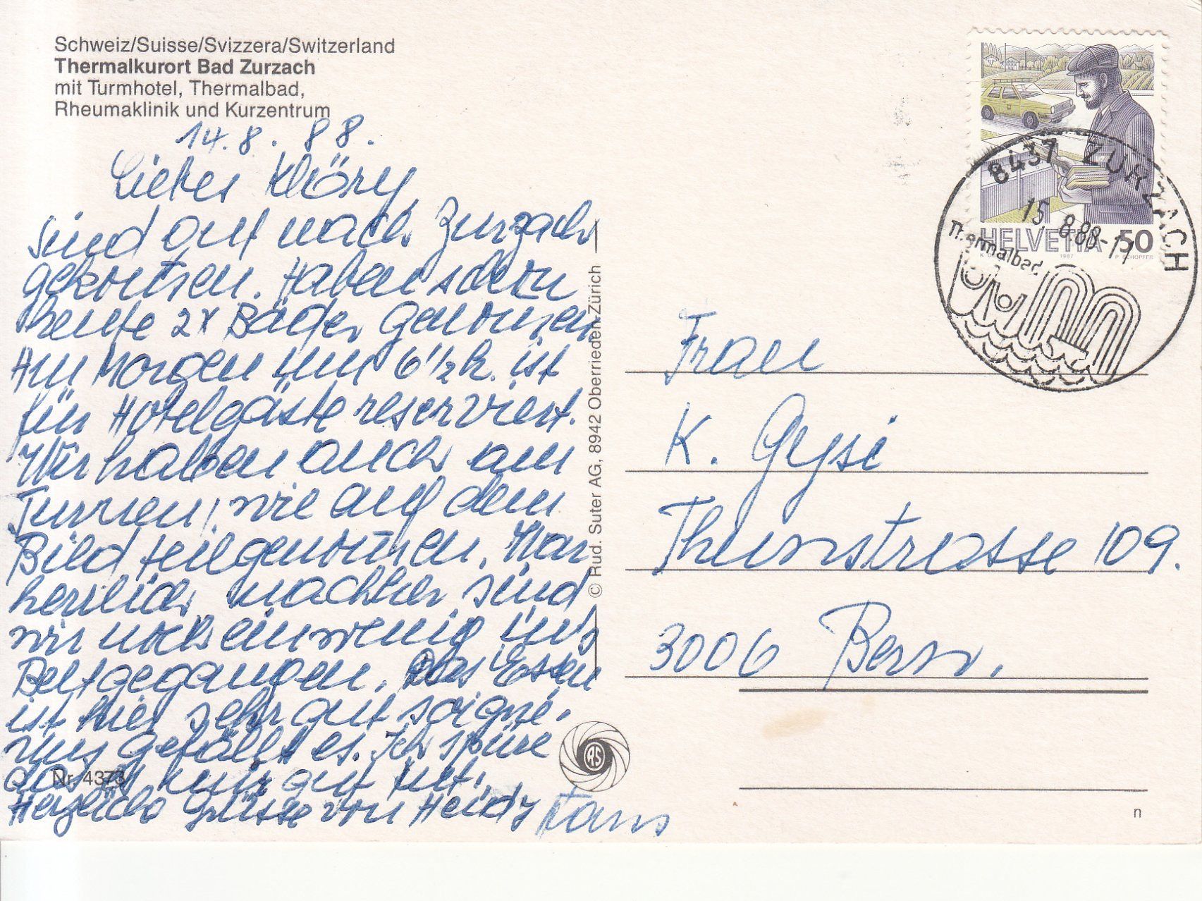 Cartoline postali: Zurzach 1988 – Usato da Bürglen TG venduto da StampGraf 1