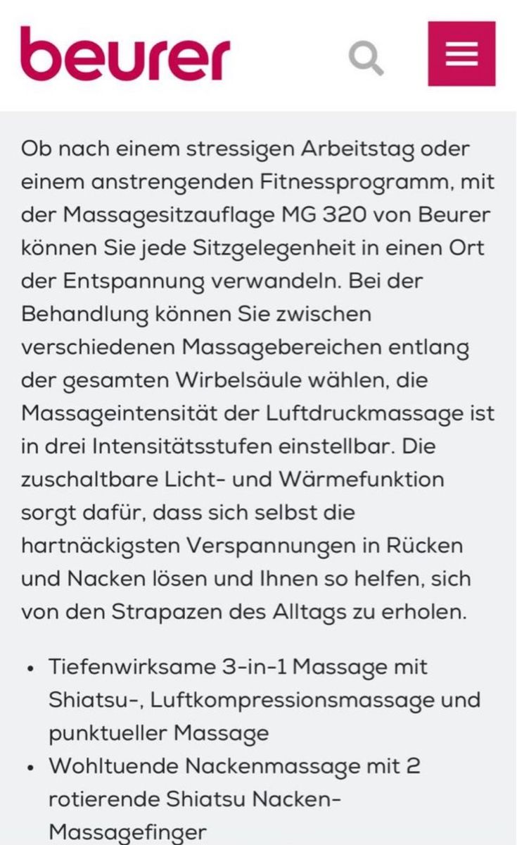 Beurer Massagegeräte: Beurer Shiatsu-Luftkompression-Sitzauflage 3-in-1 – Gebraucht aus Sarnen von catnini 3
