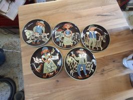 5 x Wandteller Keramik Braun Schweizer Motive Vintage