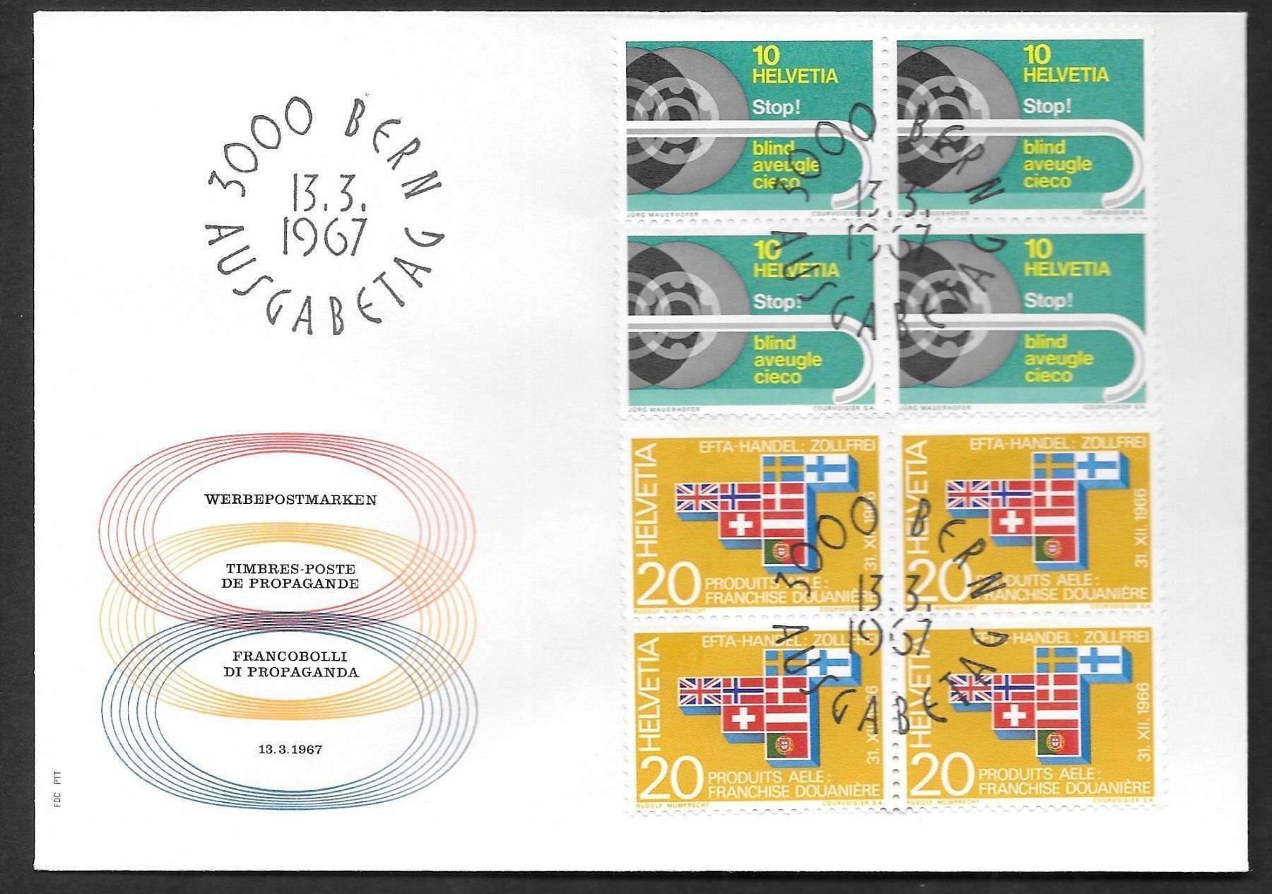 Tutti i francobolli: FDC 446 - 447 Serie Viererblöcke ET Bern 13.3.1967 – Nuovo (secondo la descrizione) da Olten venduto da clotaldi