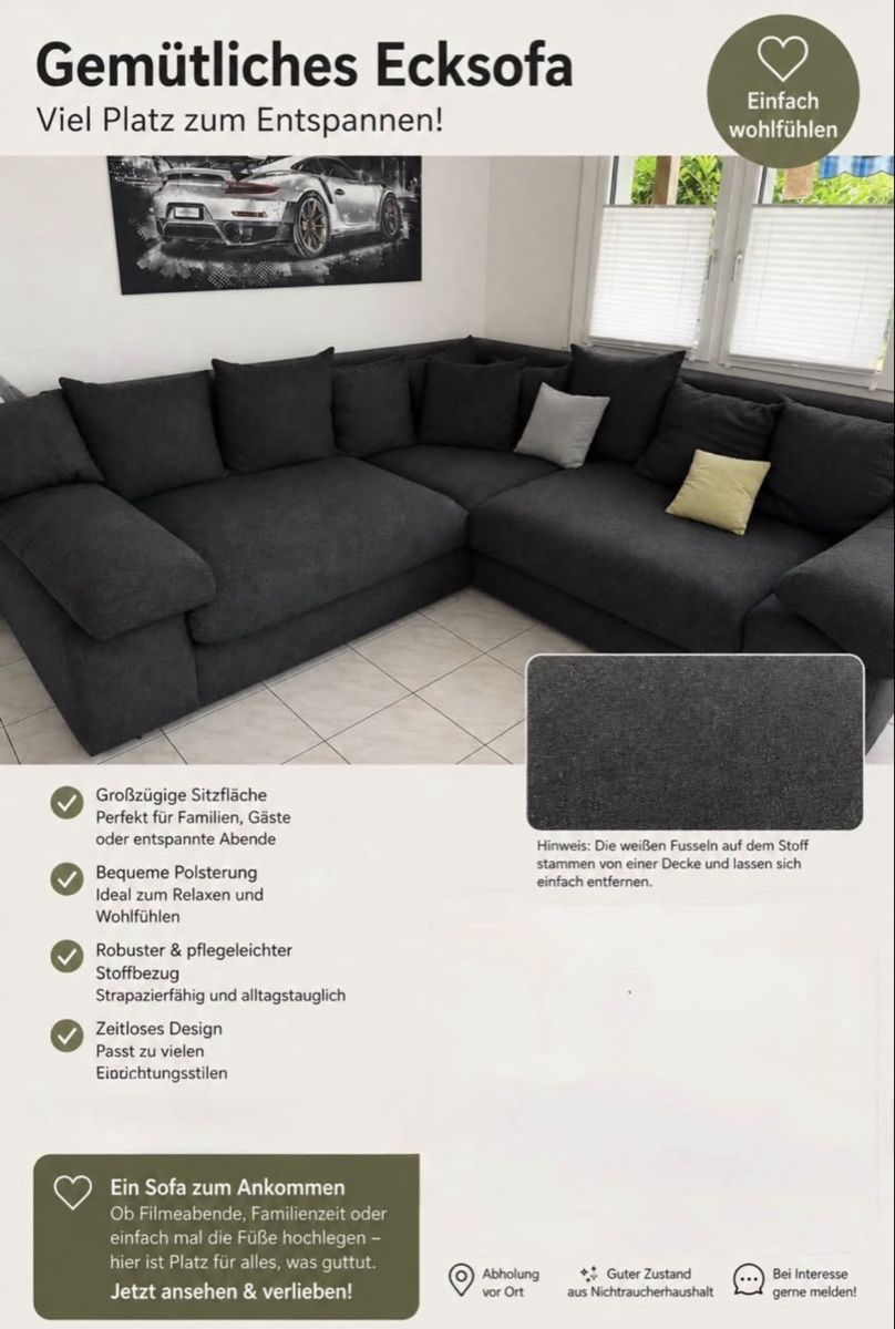 Divani: Ecksofa dunkelgrau 280x280cm guter Zustand – Usato da Hittnau venduto da TESLA-INDIVIDUALISE
