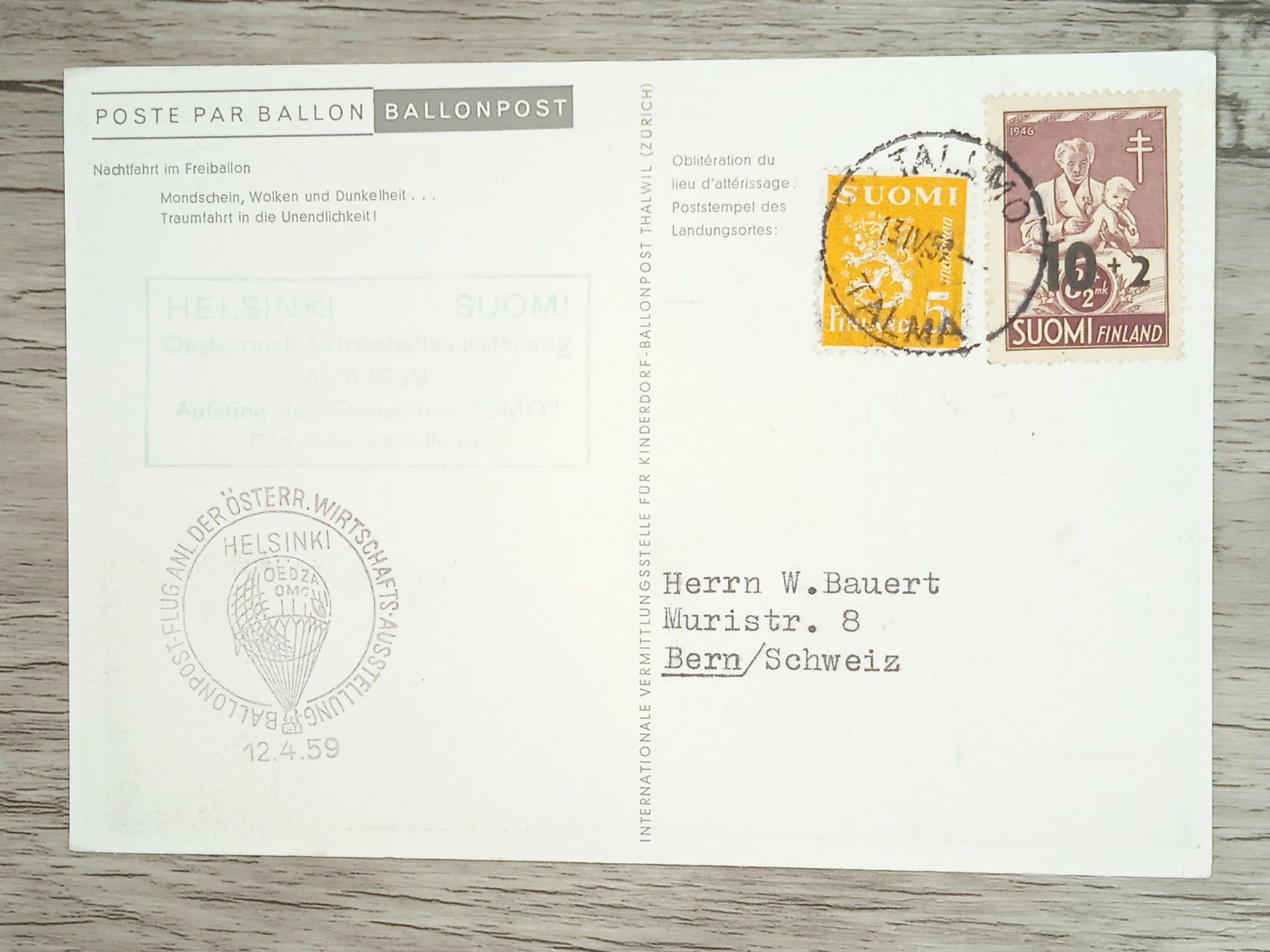 Alle Briefmarken: TR13 Carte Postale + Timbre Finland 1959 – Gebraucht aus Cousset von Patrick_Collections