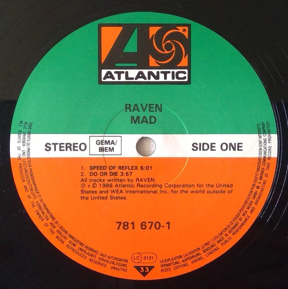 Schallplatten: Raven - Mad - LP - 1986 - First Press - Atlantic Records – Gebraucht aus Uster von Zardodel 4