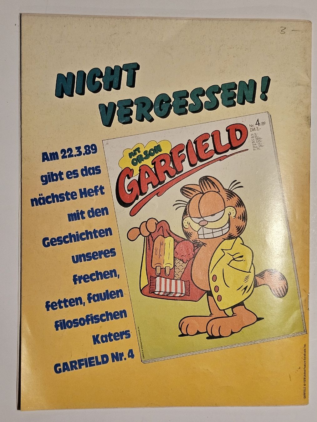 Fumetti: Garfield Comic Nr. 3/89 / #WT18 – Usato da Oberdorf BL venduto da BaldenEagle 3