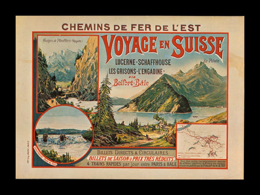 Plakat für CHEMIS DE FER DE L'EST (1893) VOYAGE EN SUISSE (Neu (gemäss ...